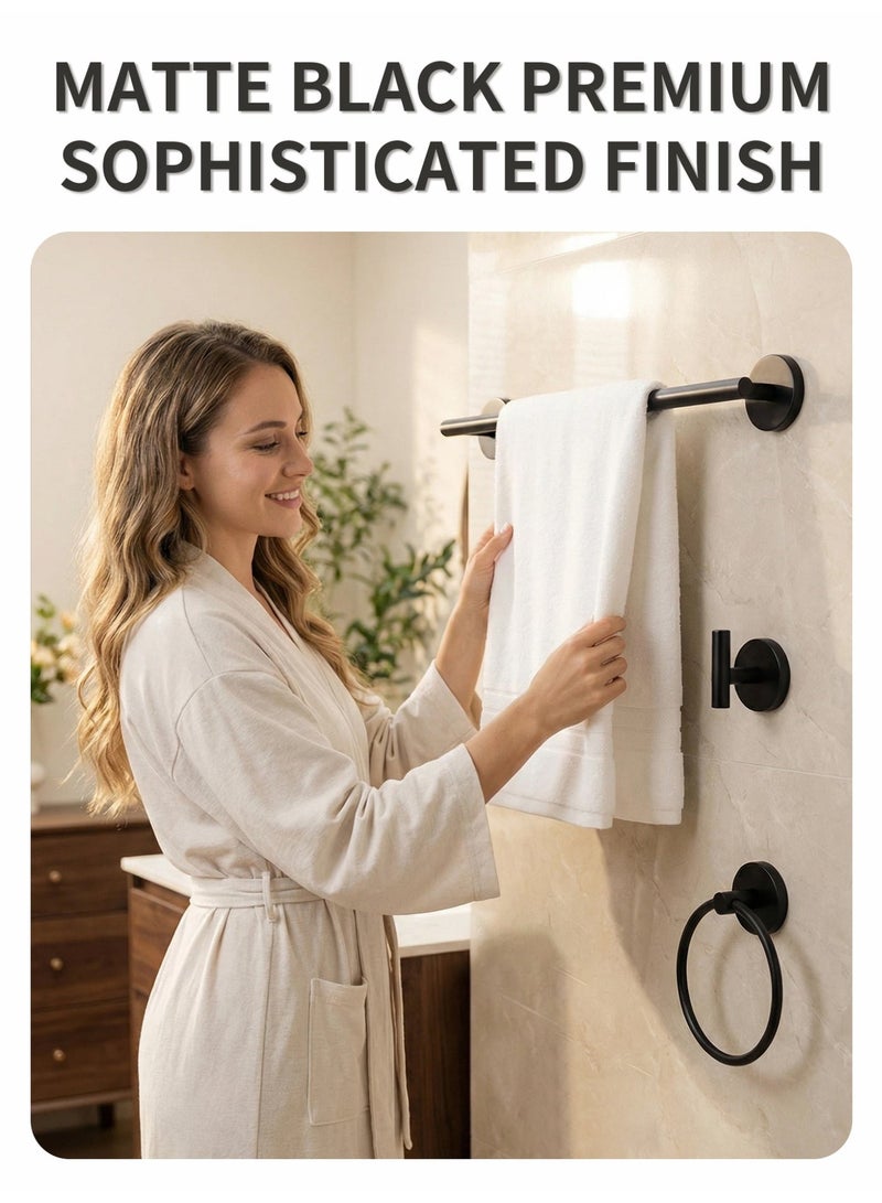 جيني جار مجموعة ملحقات الحمام لحامل المناشف: 5 قطع من أدوات الحمام باللون الأسود غير اللامع - حامل مناشف مثبت على الحائط وحامل ورق تواليت وحلقة مناشف وخطاف مناشف - Image 3